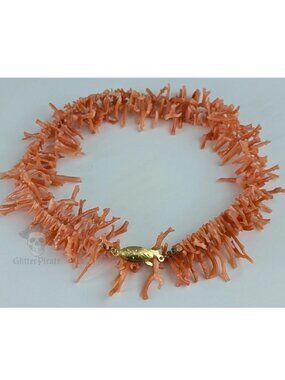 Vintage 24" Mediterranean "Angel Skin" Branch Coral Necklace 29g Silver Vermeil
